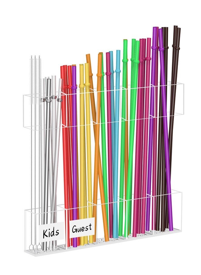 Napute 9.5” Large Acrylic Straw Holder for Cabinet Door, Reusable Straw Organizer Tumbler Storage with Stickers, Small Kitchen Accessories Container, Ultra Sticky Cupboard Door Mounted, Transparent - Image 1